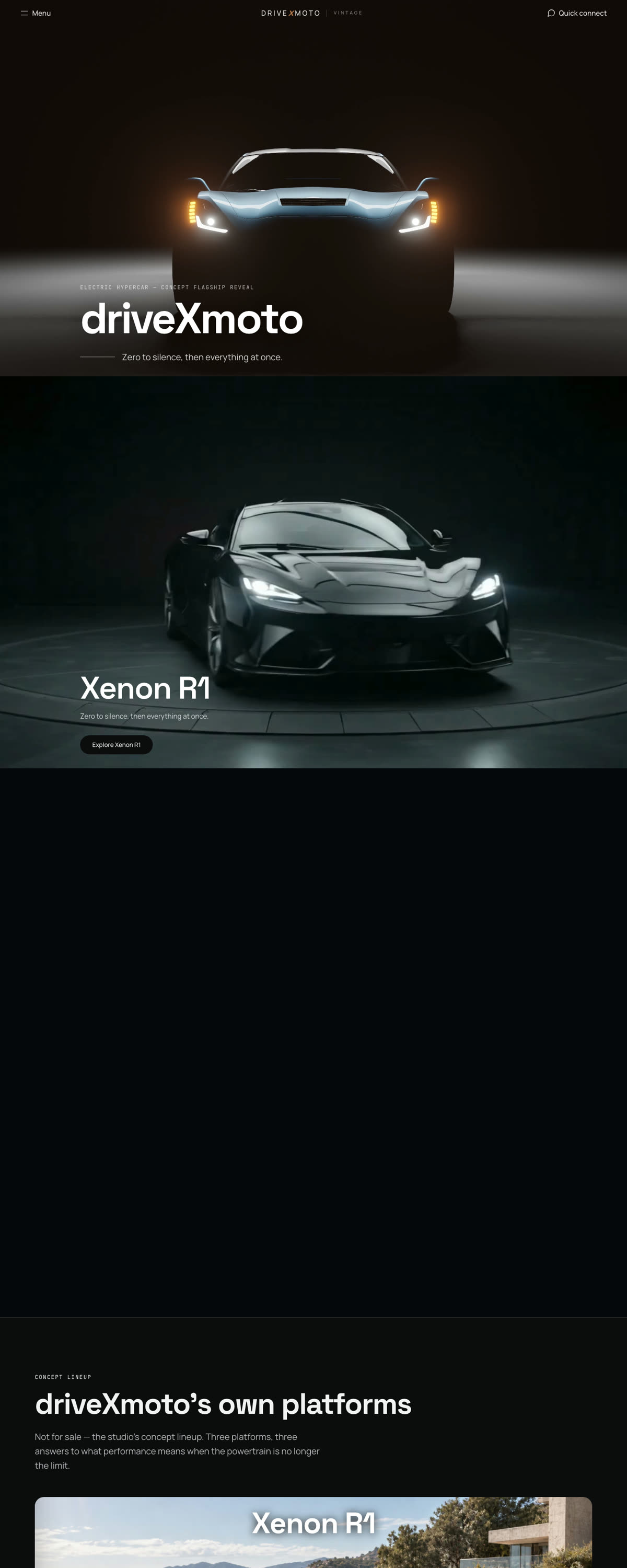 driveXmoto website on desktop, scrolling through the home page