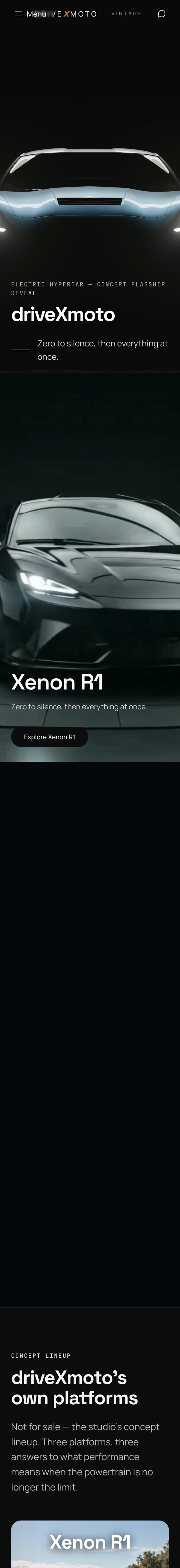 driveXmoto website on a phone, scrolling through the home page